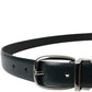 Dolce & Gabbana Black Leather Silver Metal Buckle Belt Men