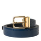 Dolce & Gabbana Blue Calf Leather Gold Metal Buckle Belt Men