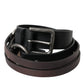 Dolce & Gabbana Black Brown Leather Silver Metal Buckle Belt