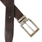 Dolce & Gabbana Brown Croc Leather Silver Metal Buckle Belt Men