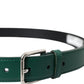 Dolce & Gabbana Green Beige Leather Weaved Metal Buckle Belt