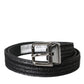 Dolce & Gabbana Black Jacquard Stripes Silver Metal Buckle Belt