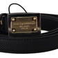 Dolce & Gabbana Black Calf Leather Metal Square Buckle Belt