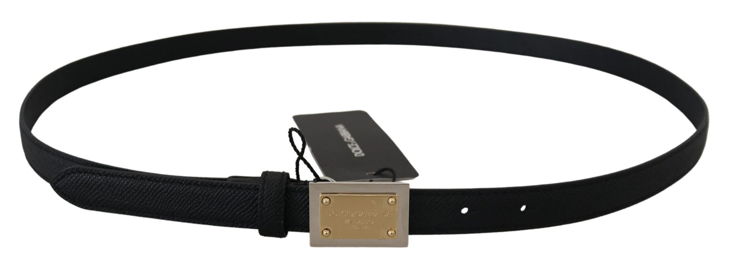 Dolce & Gabbana Black Calf Leather Metal Square Buckle Belt