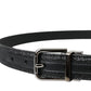 Dolce & Gabbana Black Glittered Leather Silver Buckle Belt