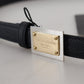 Dolce & Gabbana Black Calf Leather Metal Square Buckle Belt