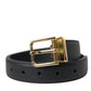 Dolce & Gabbana Black Calf Leather Gold Metal Buckle Belt