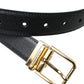 Dolce & Gabbana Black Calf Leather Gold Metal Buckle Belt