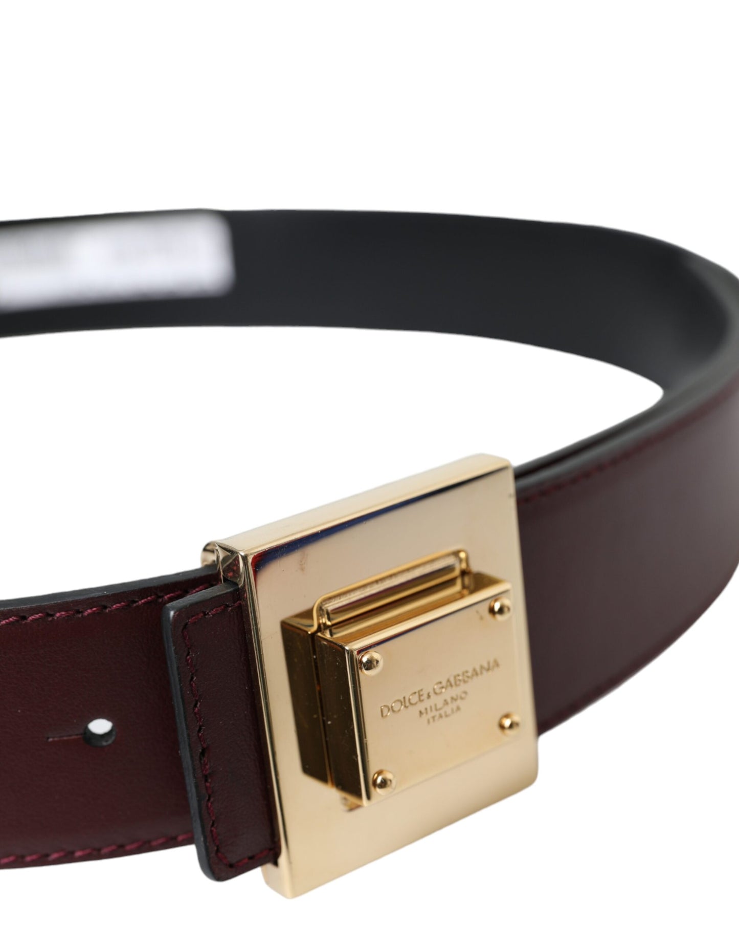 Dolce & Gabbana Burgundy Leather Square Metal Buckle Belt