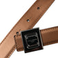 Dolce & Gabbana Bronze Leather Square Metal Buckle Belt