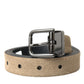 Dolce & Gabbana Beige Suede Leather Silver Metal Buckle Belt