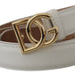 Dolce & Gabbana White Leather Gold DG Logo Buckle Belt Women