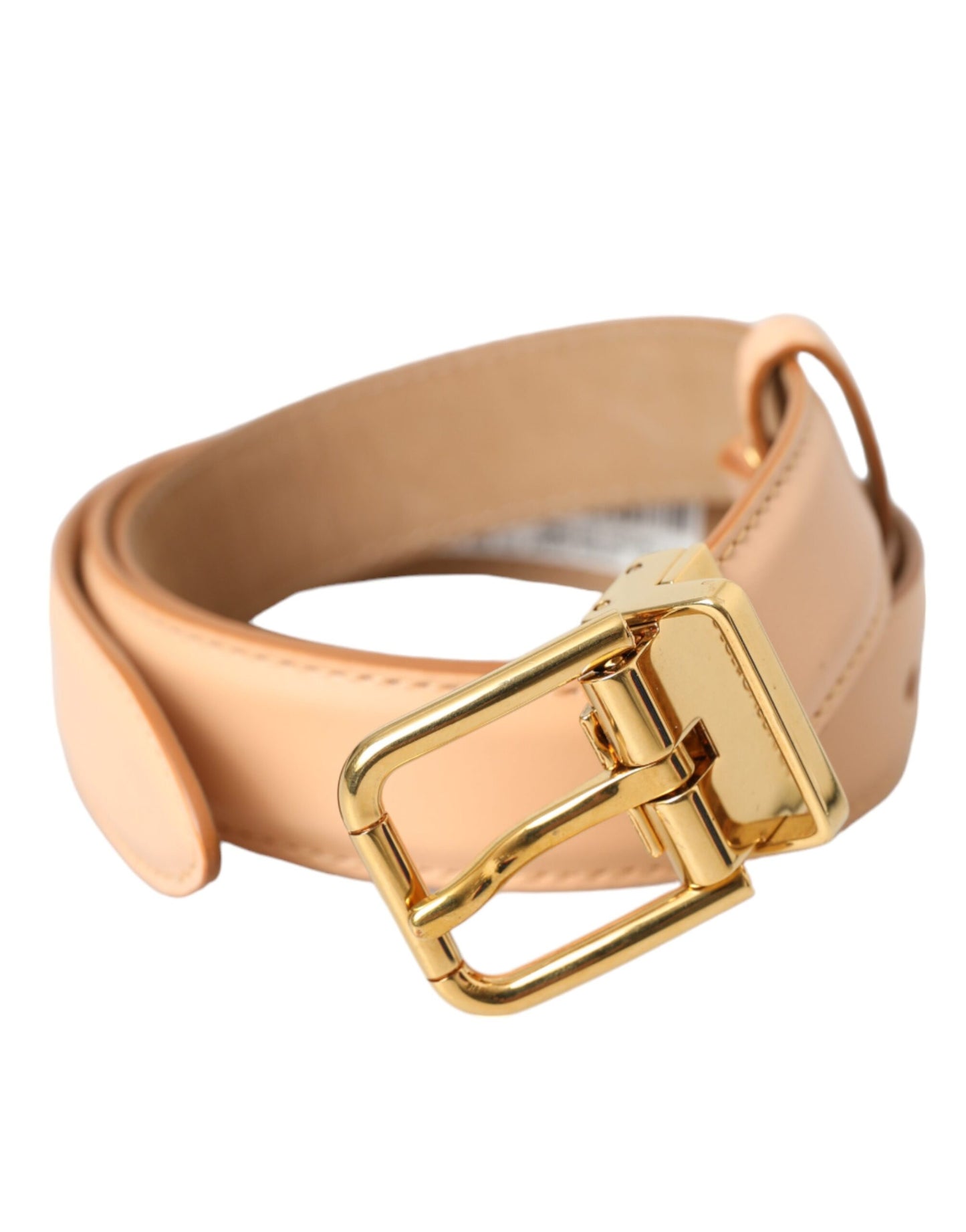 Dolce & Gabbana Beige Calfskin Leather Gold Metal Buckle Belt