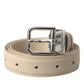 Dolce & Gabbana Beige Calfskin Leather Silver Metal Buckle Belt