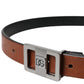 Dolce & Gabbana Dark Brown Leather Square Metal Buckle Belt