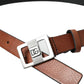 Dolce & Gabbana Dark Brown Leather Square Metal Buckle Belt