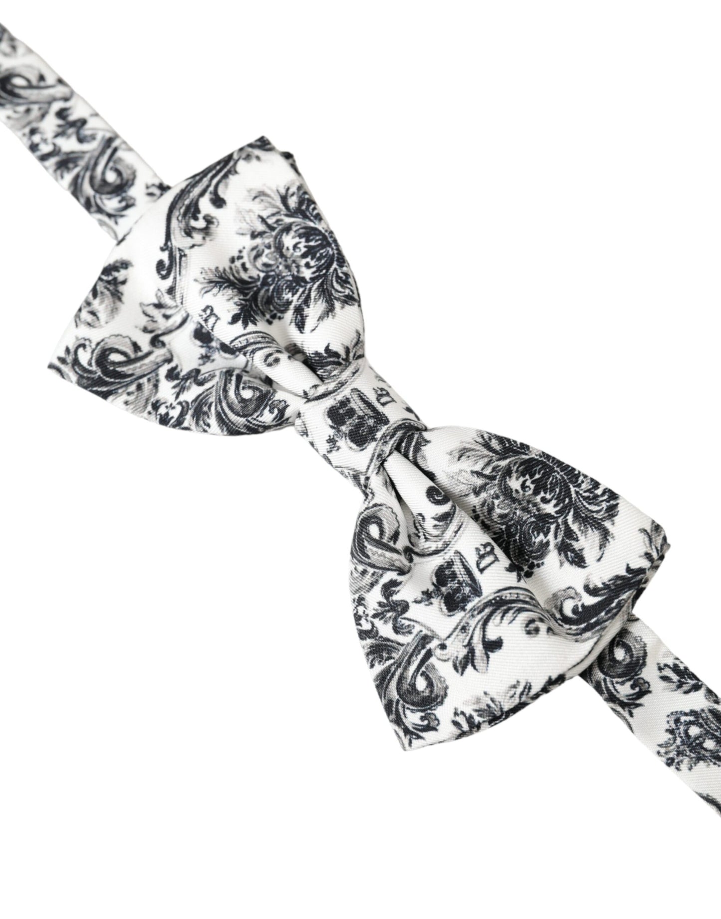 Dolce & Gabbana White Black Floral Adjustable Men Neck Bow Tie