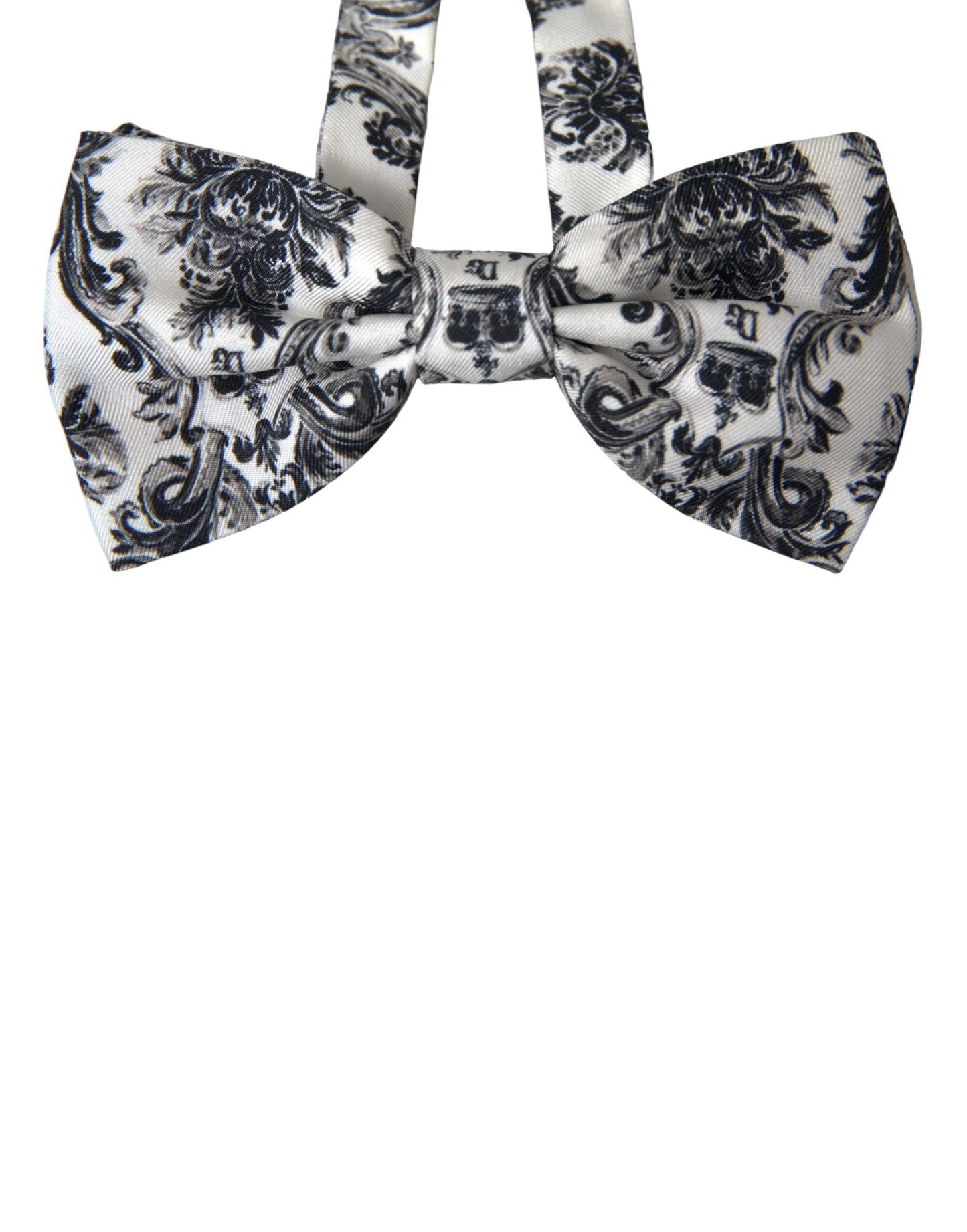 Dolce & Gabbana White Black Floral Adjustable Men Neck Bow Tie