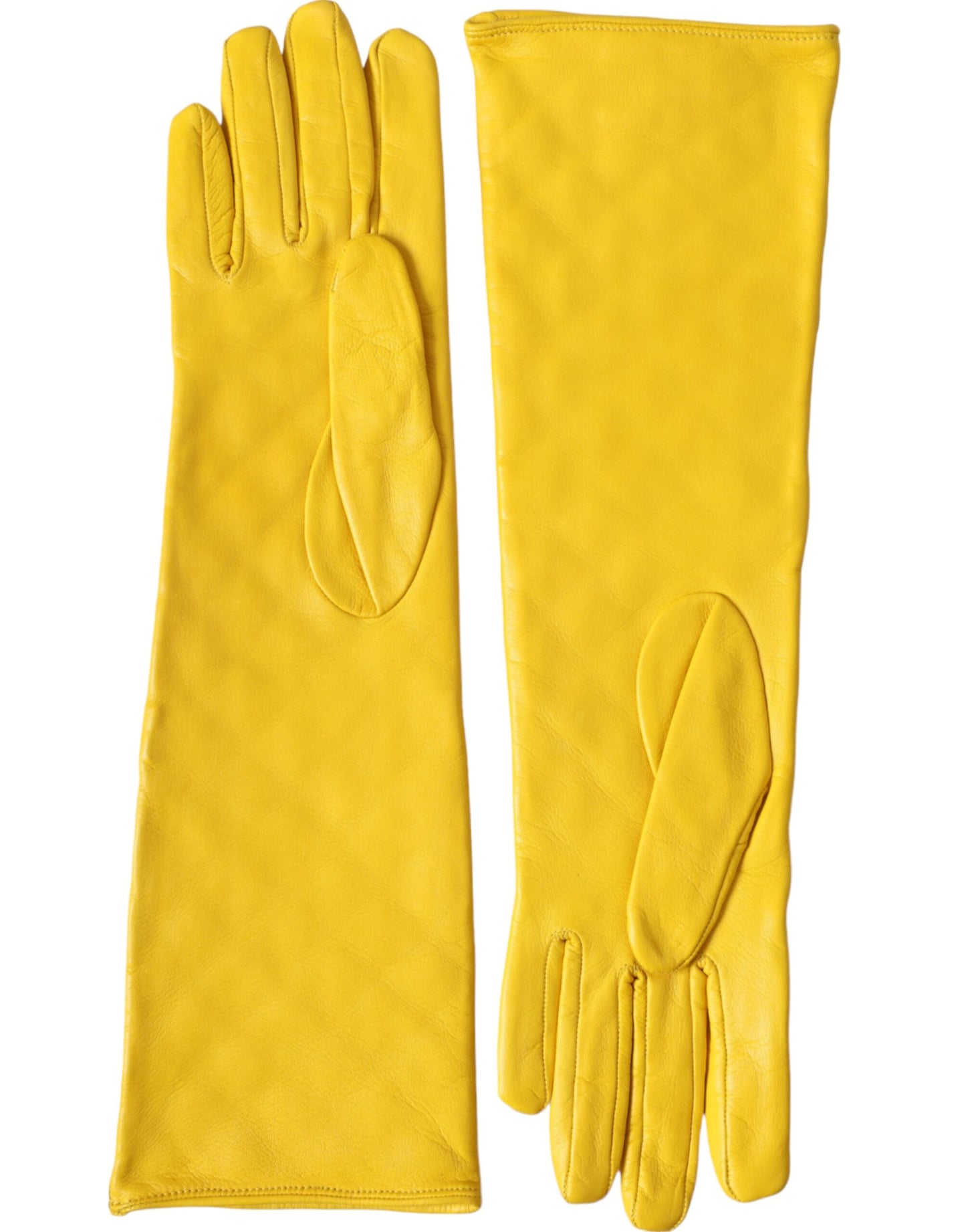 Dolce & Gabbana Gold Leather Quilted Mid Arm Length Gloves