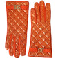 Dolce & Gabbana Orange Leather Quilted Wrist Length Gloves