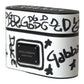 Dolce & Gabbana Black White Leather Scribble Embossed Logo Airpods Case