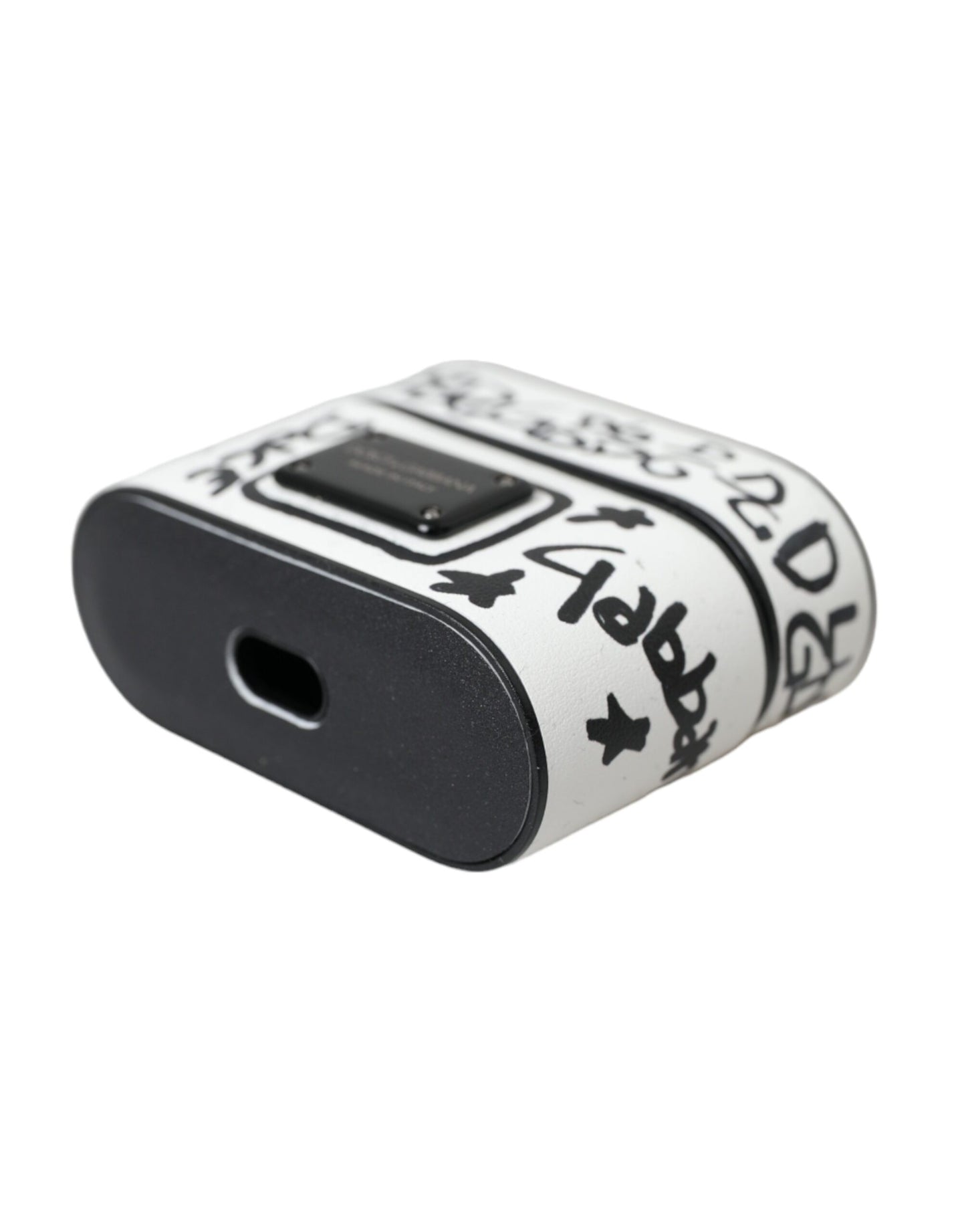 Dolce & Gabbana Black White Leather Scribble Embossed Logo Airpods Case