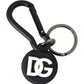 Dolce & Gabbana Black White Rubber DG Logo Round Metal Keyring Keychain