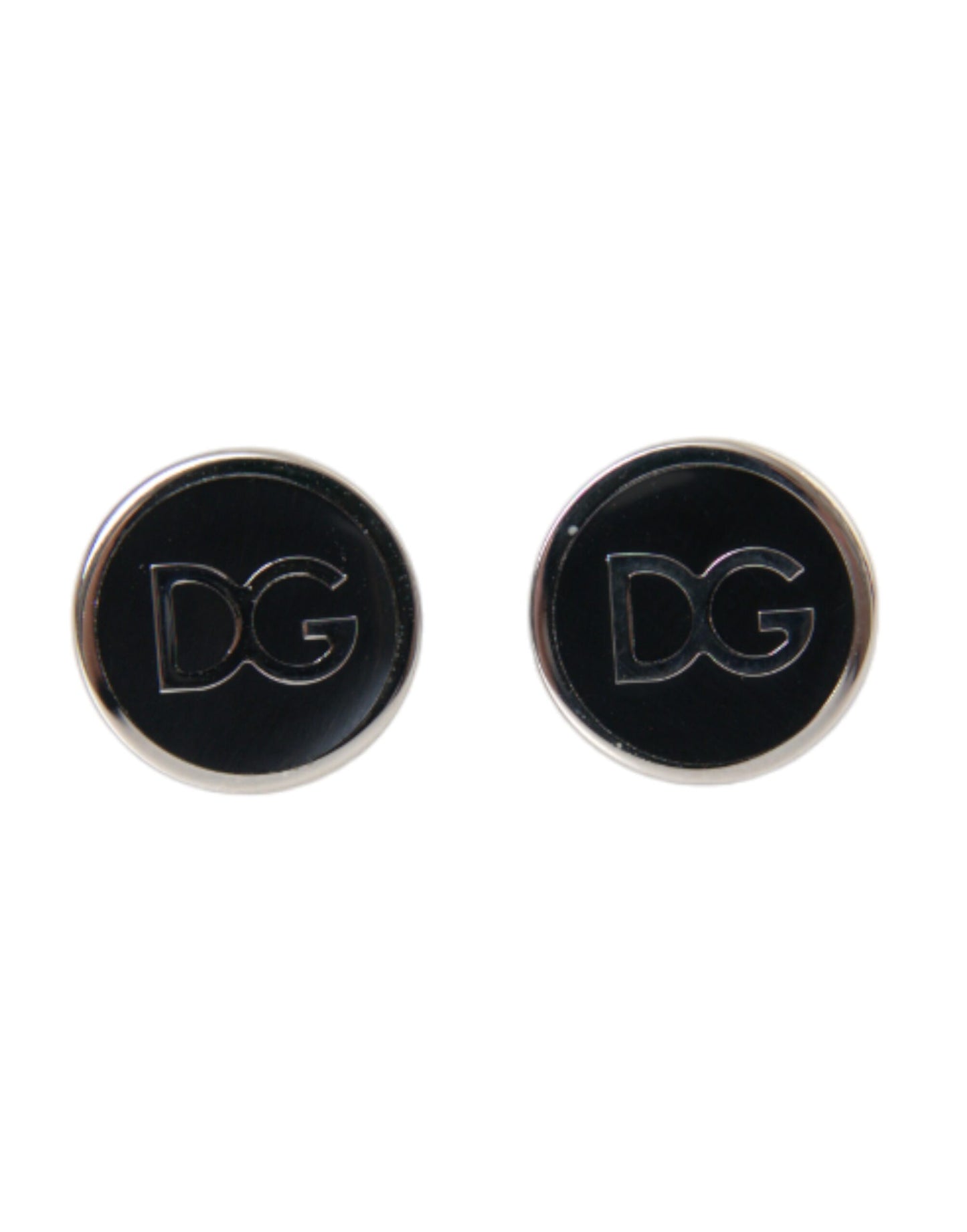 Dolce & Gabbana Silver Plated Brass Round Pin DG Logo Cufflinks