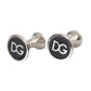 Dolce & Gabbana Silver Plated Brass Round Pin DG Logo Cufflinks