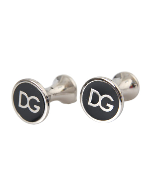 Dolce & Gabbana Silver Plated Brass Round Pin DG Logo Cufflinks