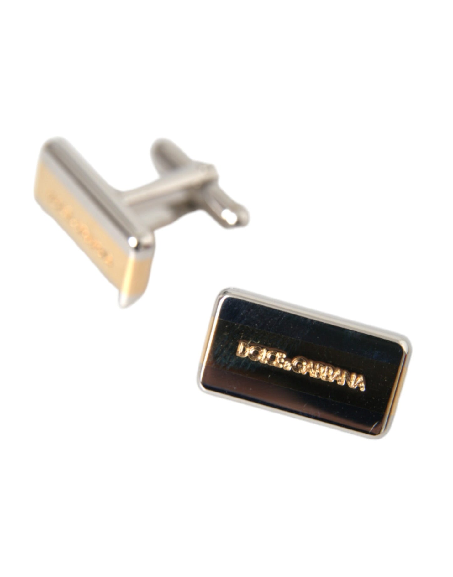 Dolce & Gabbana Silver Gold Plated Brass DG Logo Pin Cufflinks