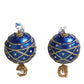 Dolce & Gabbana Gold Brass Blue Dangle Christmas Ball Crystal Clip On Earrings