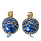 Dolce & Gabbana Gold Brass Blue Dangle Christmas Ball Crystal Clip On Earrings