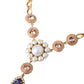 Dolce & Gabbana Gold Brass Crystal Purple Pink Pearl Pendants Necklace