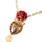 Dolce & Gabbana Gold BrassChain Sacred Heart Rose Crystal Charm Necklace