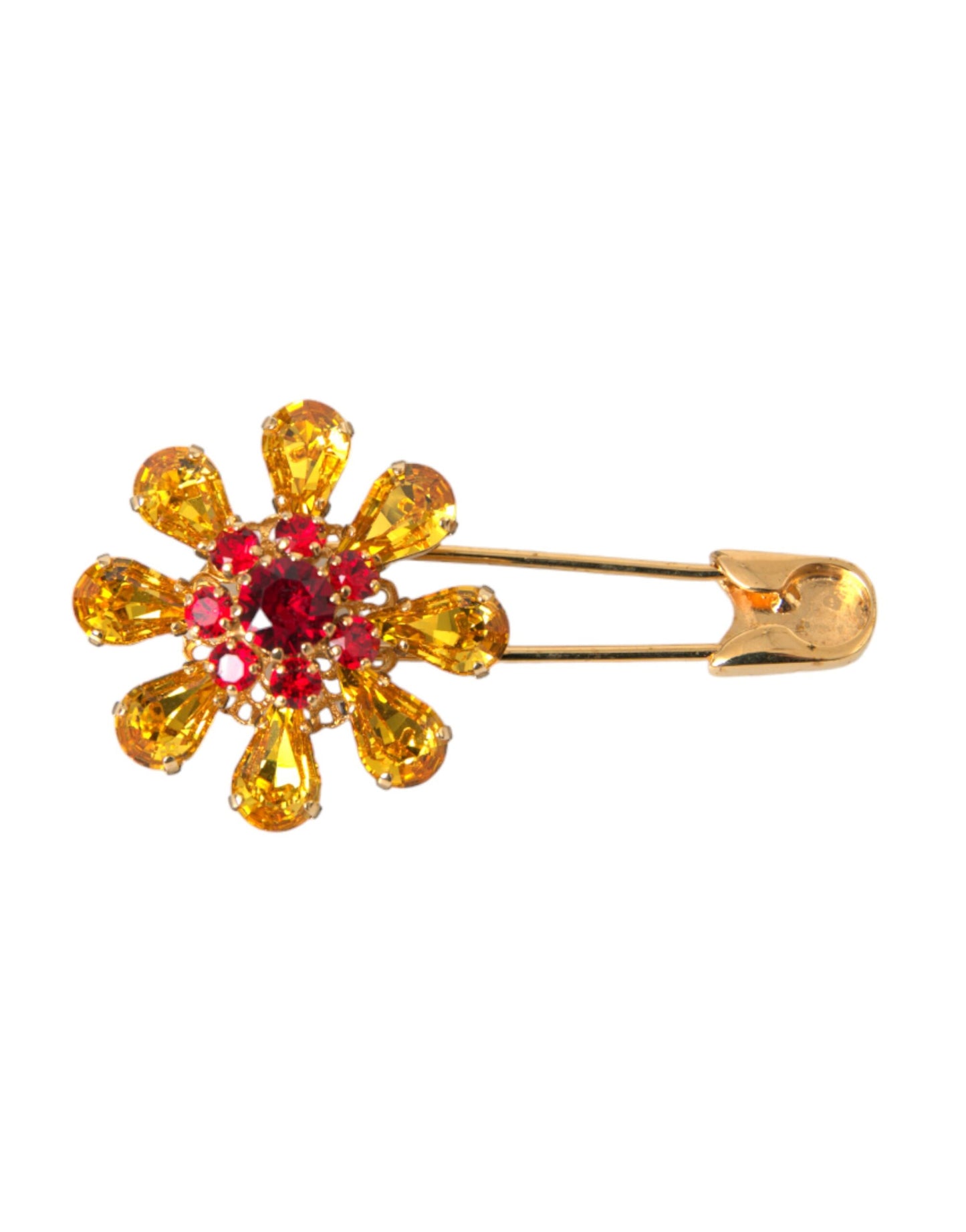 Dolce & Gabbana Gold Brass Floral Crystal Jewelry Brooch Pin