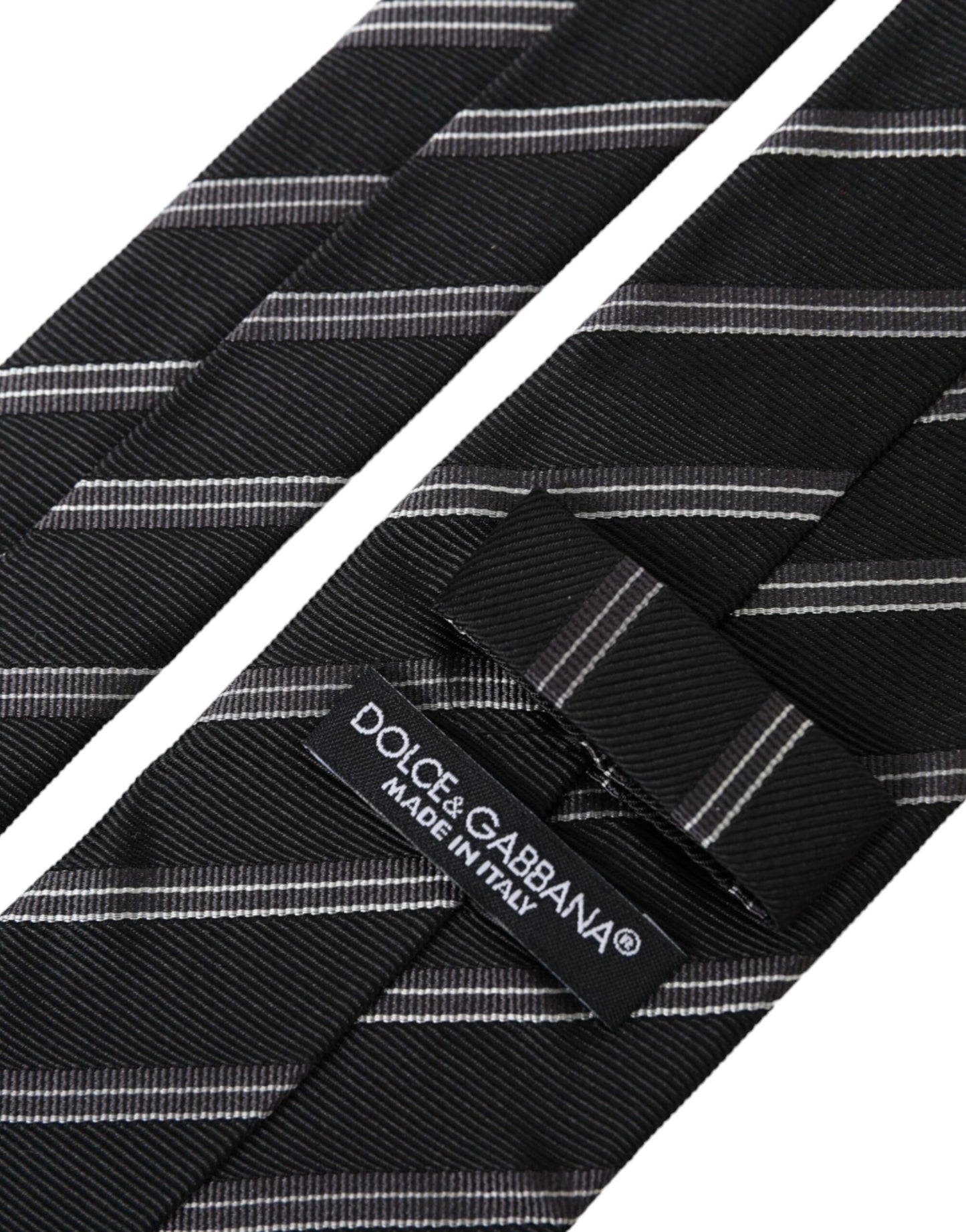 Dolce & Gabbana Black White Stripes Silk Adjustable Tie