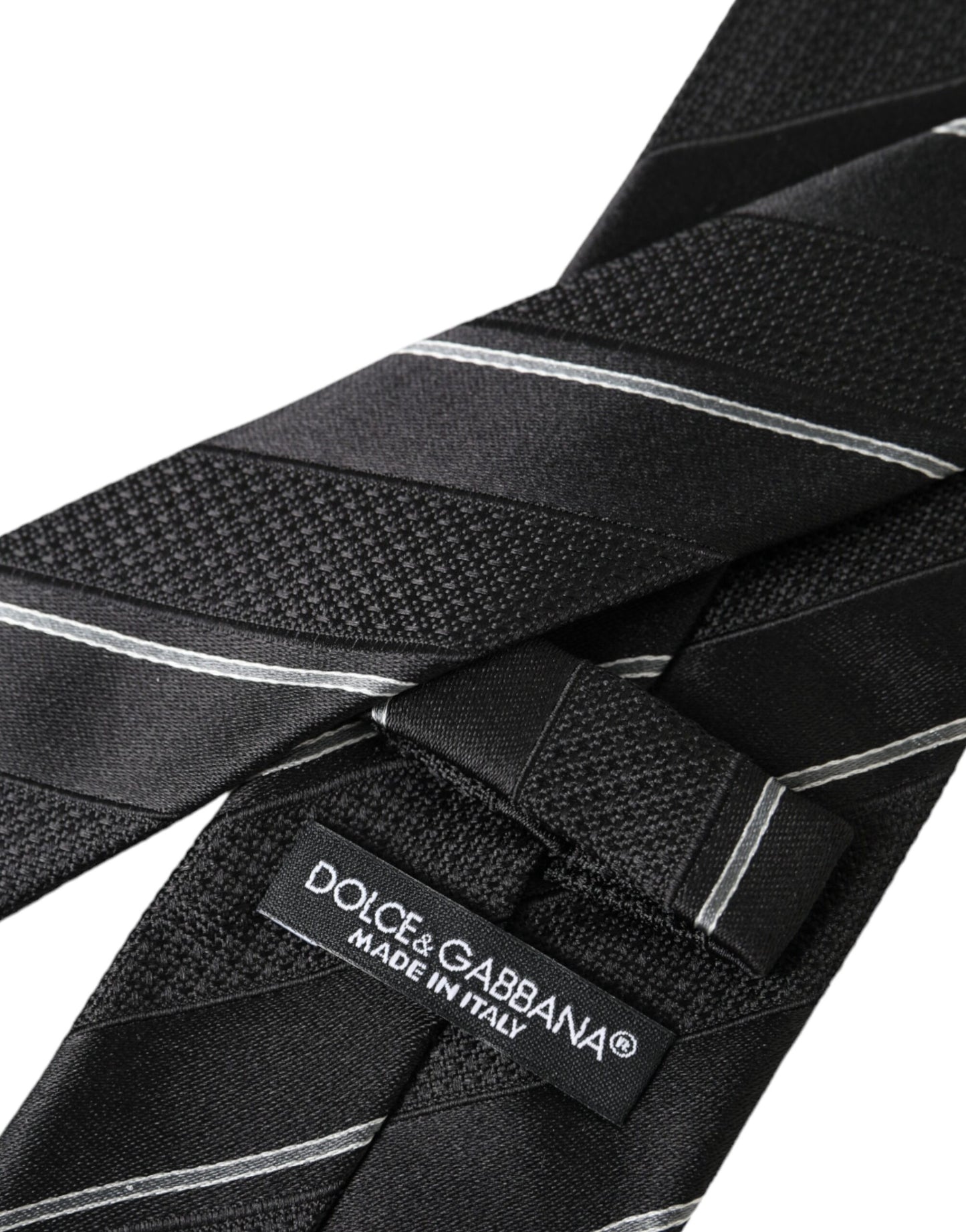 Dolce & Gabbana Black White Stripes Silk Adjustable Tie