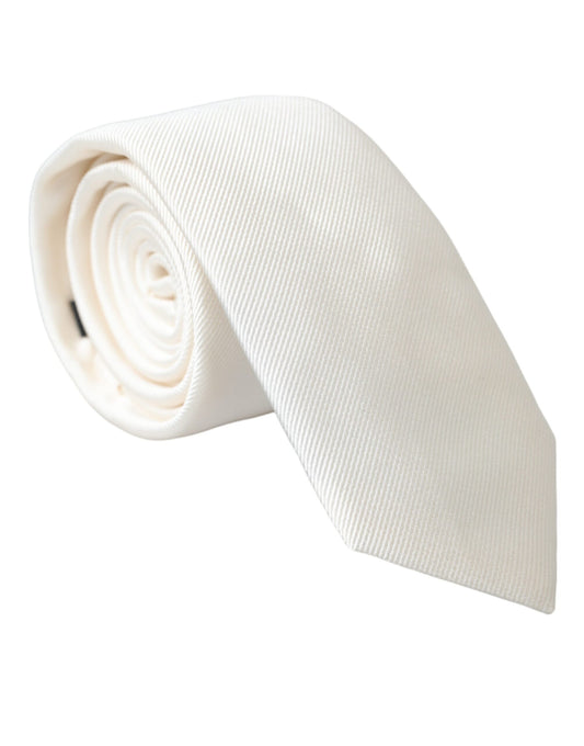 Dolce & Gabbana White Solid 100% Silk Adjustable Tie