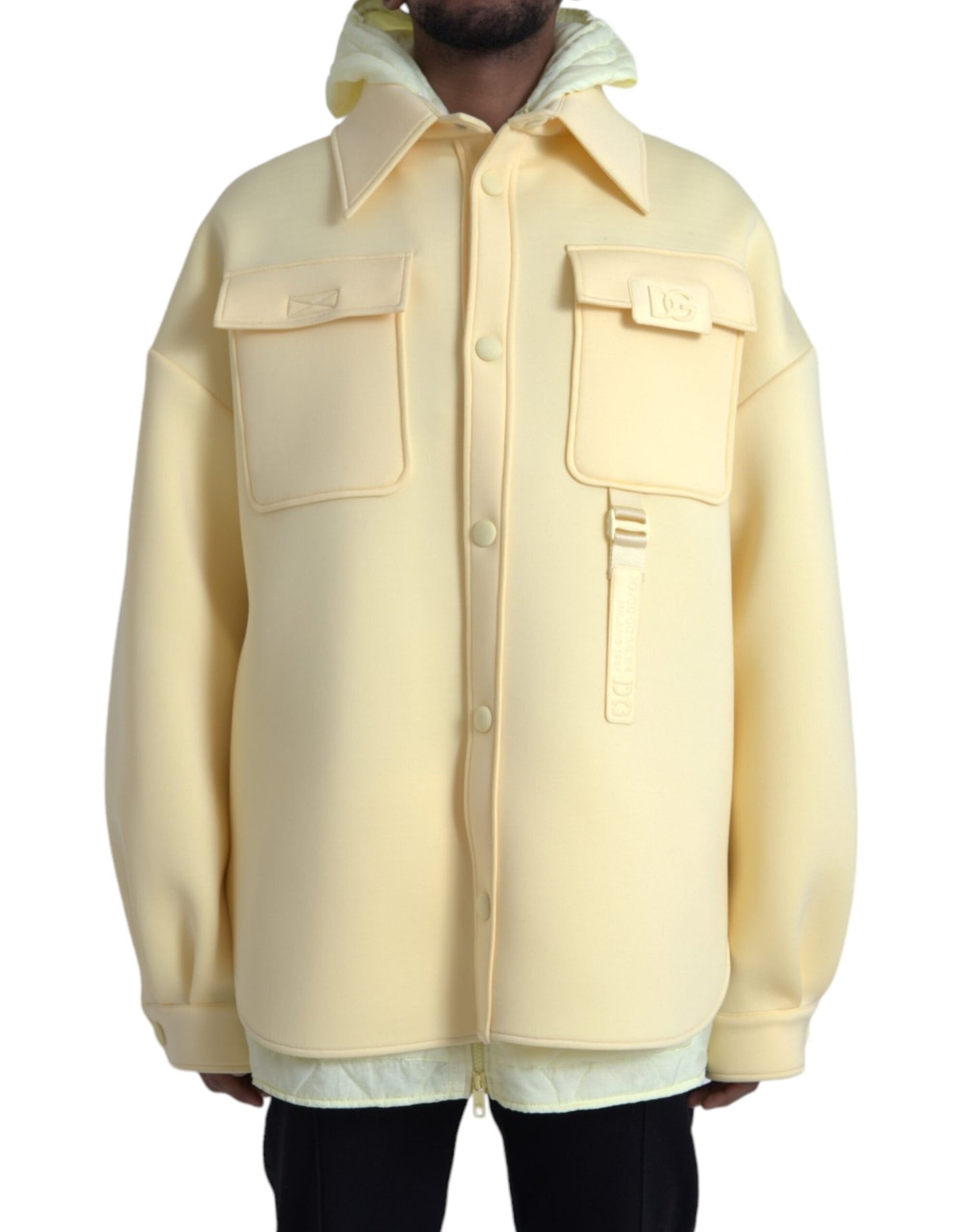 Dolce & Gabbana Yellow Hooded Collared Button Zipper Jacket