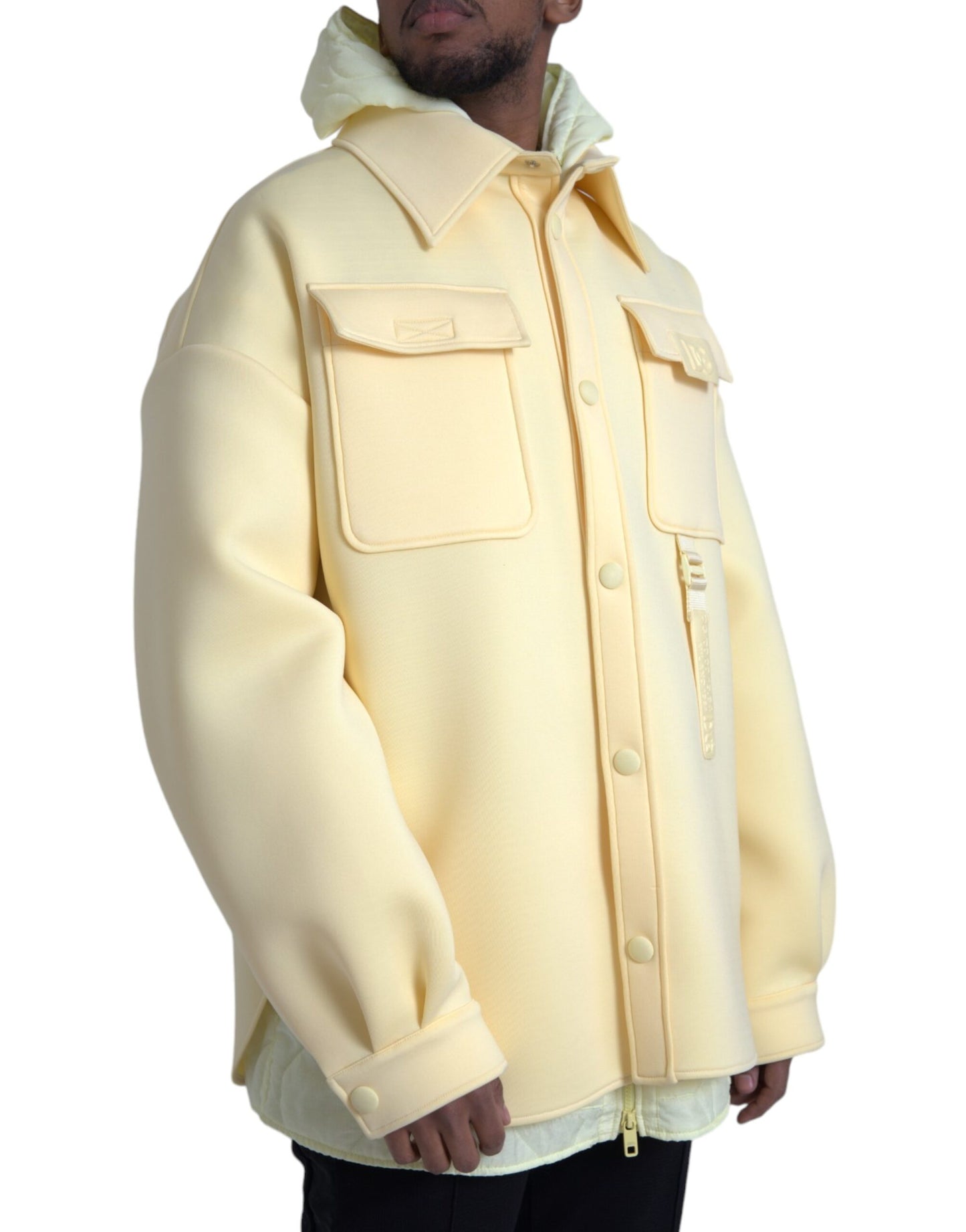 Dolce & Gabbana Yellow Hooded Collared Button Zipper Jacket