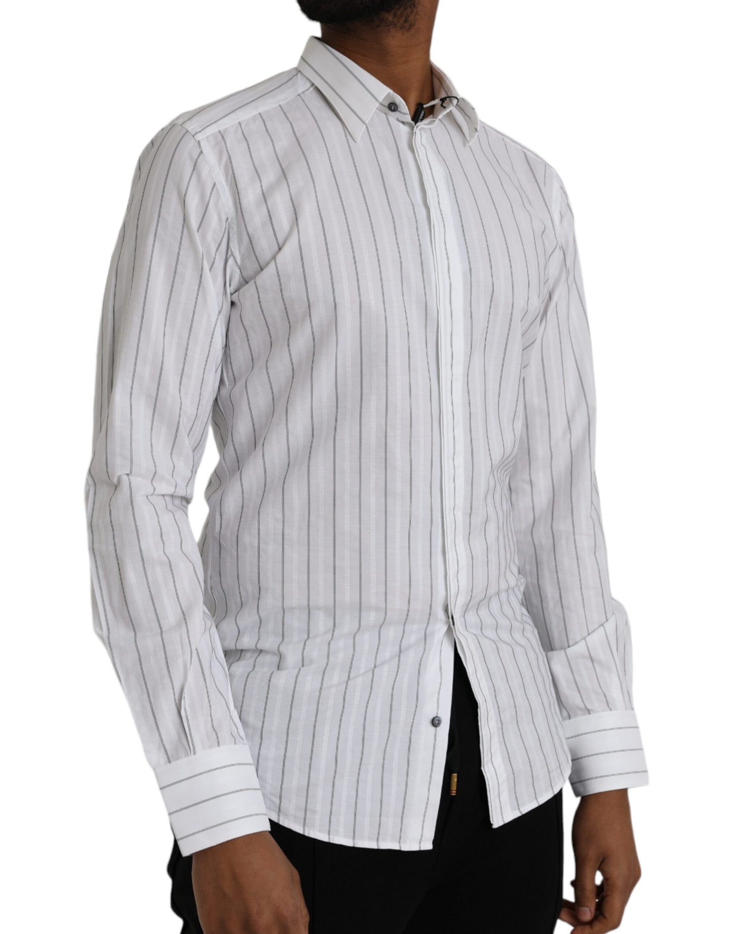 Dolce & Gabbana Black White Striped Formal Dress GOLD Shirt