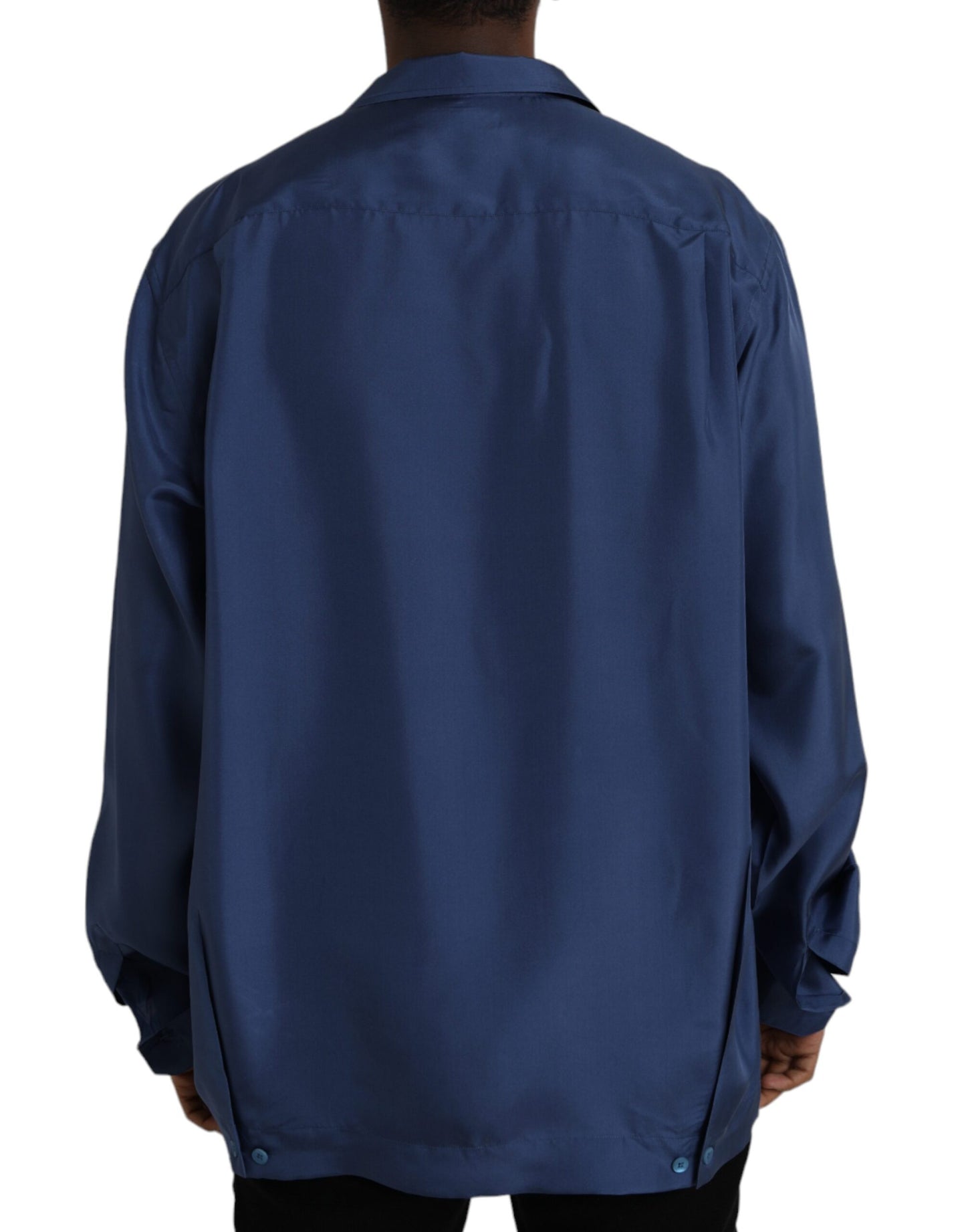 Dolce & Gabbana Blue Silk Long Sleeve Lounge Casual Shirt