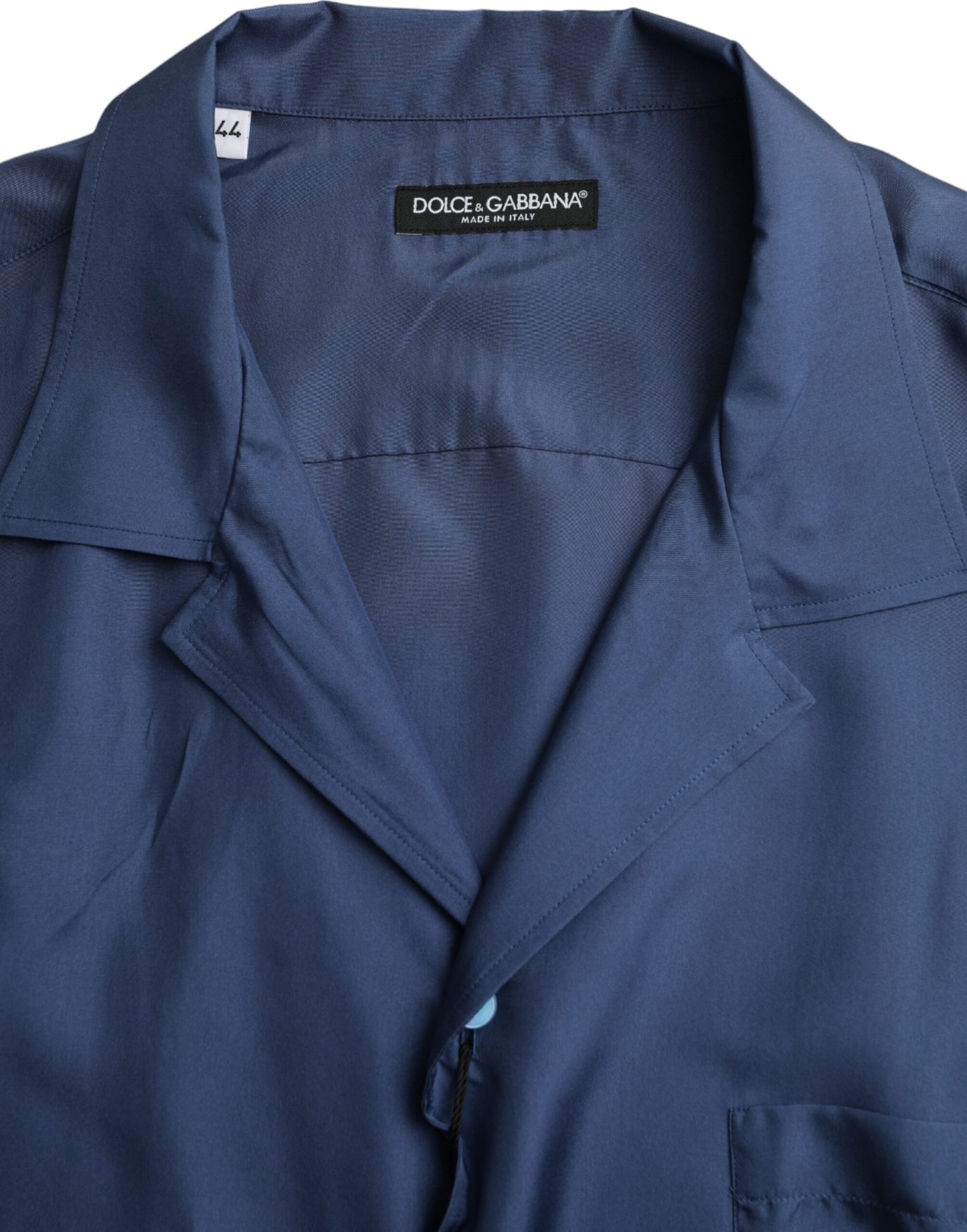 Dolce & Gabbana Blue Silk Long Sleeve Lounge Casual Shirt