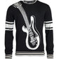 Dolce & Gabbana Black White Guitar Print Silk Pullover Sweater