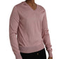 Dolce & Gabbana Pink Silk V-neck Long Sleeve Pullover Sweater