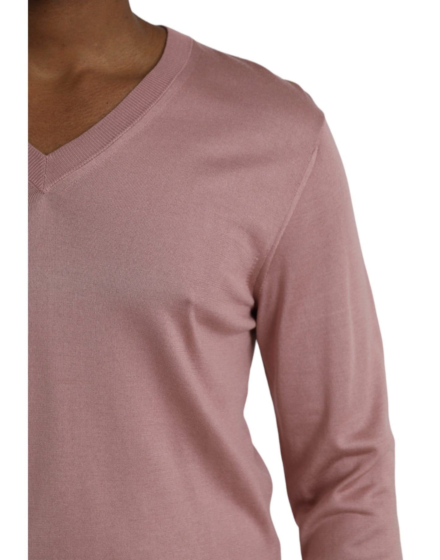 Dolce & Gabbana Pink Silk V-neck Long Sleeve Pullover Sweater