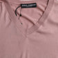 Dolce & Gabbana Pink Silk V-neck Long Sleeve Pullover Sweater