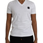 Dolce & Gabbana White Cotton Logo Plaque V-neck Men T-shirt