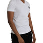 Dolce & Gabbana White Cotton Logo Plaque V-neck Men T-shirt